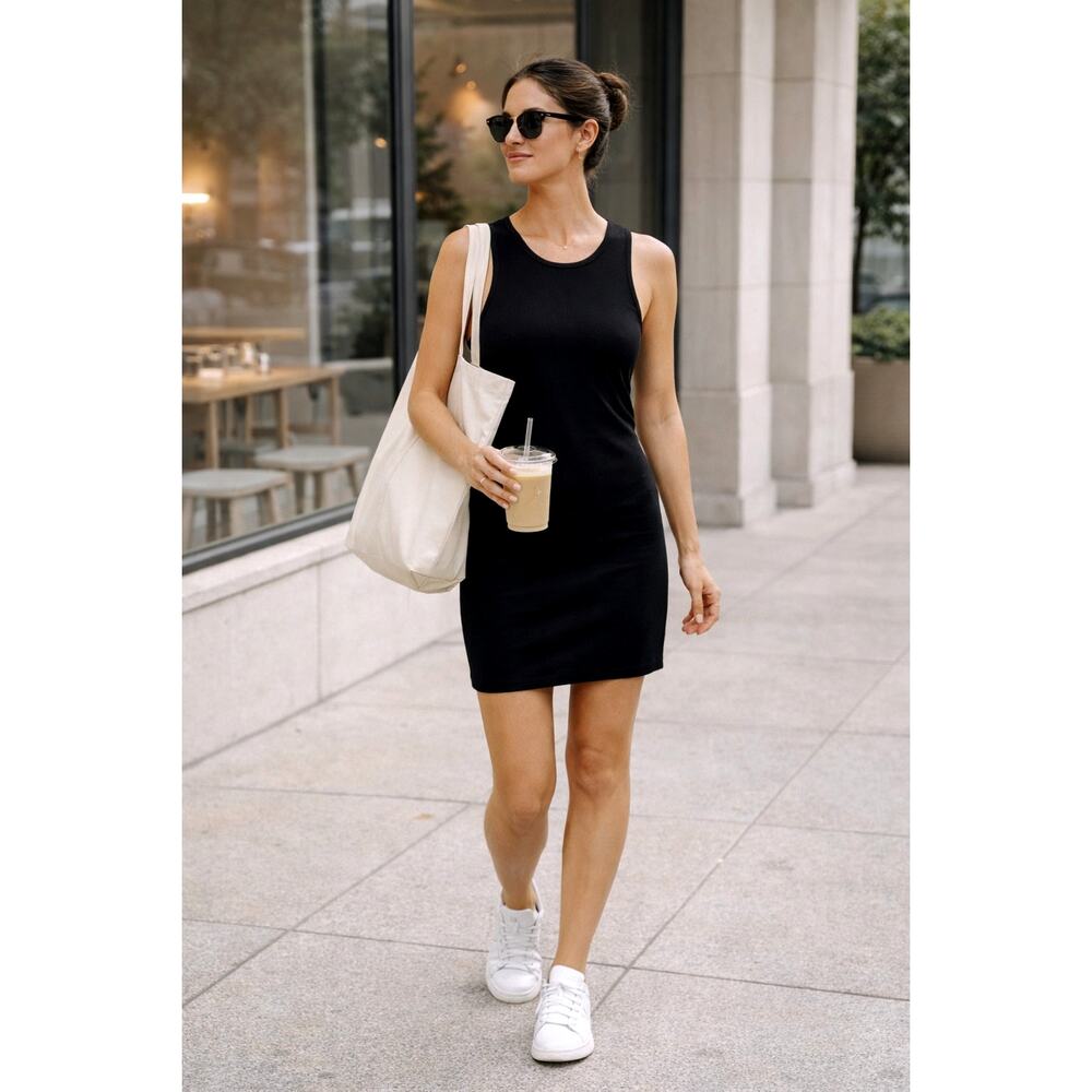 Hollister Black Ribbed Bodycon Dress XS Sleeveless Tank Mini Casual Basic Fitted